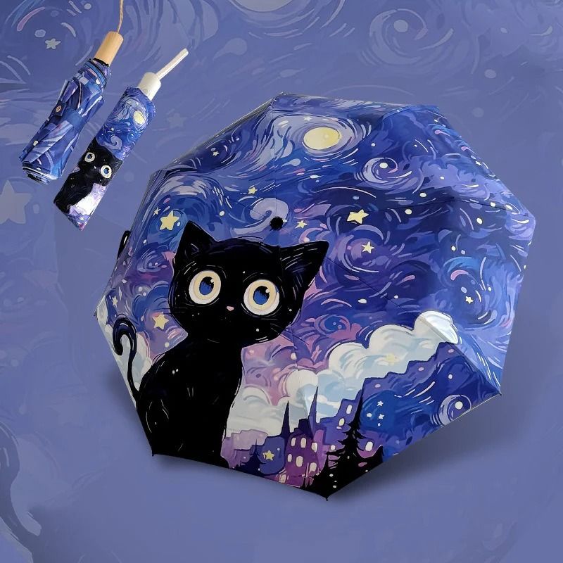 Automatic Cat Print Sun And Rain Umbrella Portable UV Protection Travel Umbrella 12