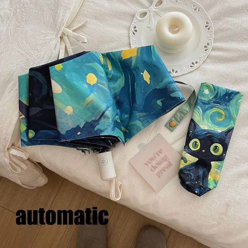 Automatic Cat Print Sun And Rain Umbrella Portable UV Protection Travel Umbrella 4