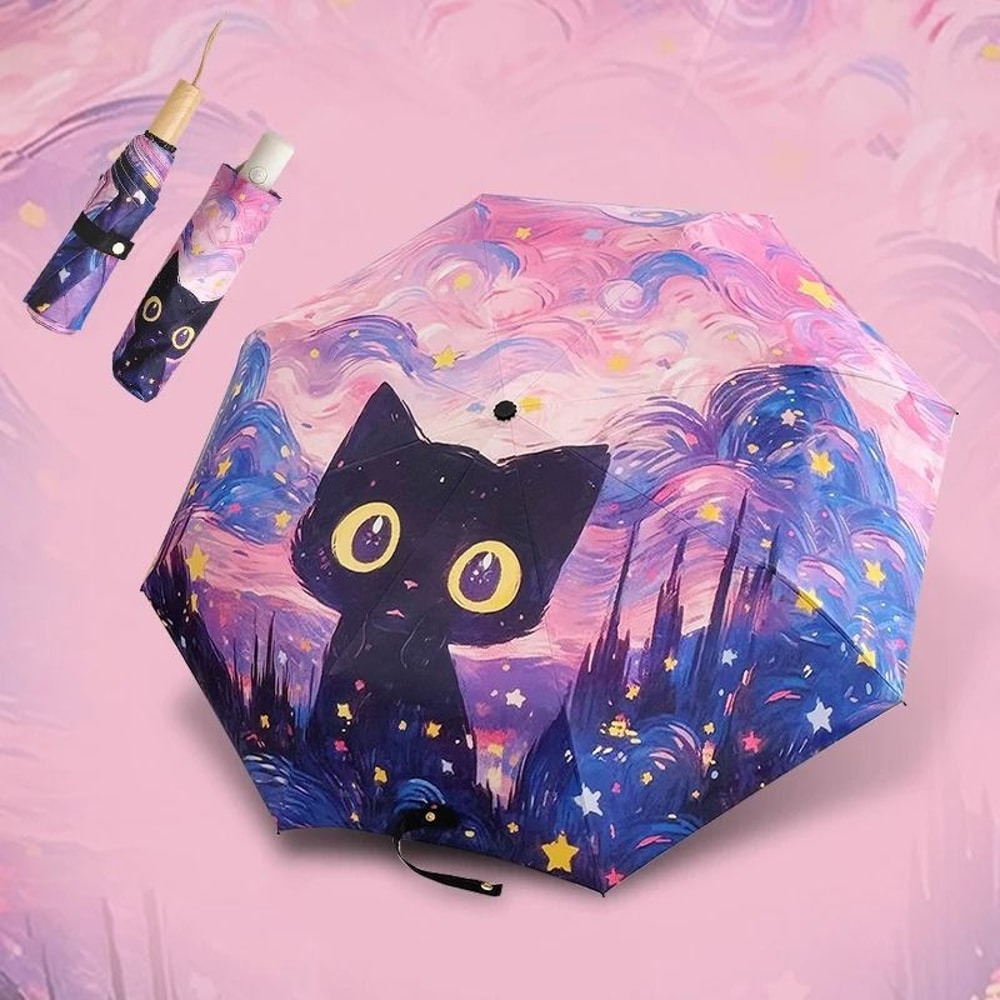 Automatic Cat Print Sun And Rain Umbrella Portable UV Protection Travel Umbrella 9