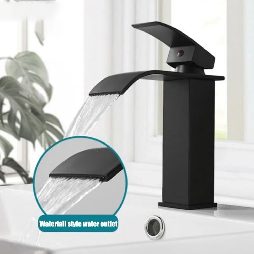 Modern Waterfall Bathroom Sink Faucet Dual Control Hot And Cold Mixer Tap 7