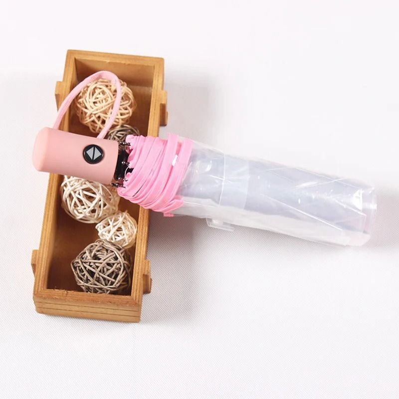 Transparent Automatic Folding Rain Umbrella Clear Triple Fold Travel Umbrella 4