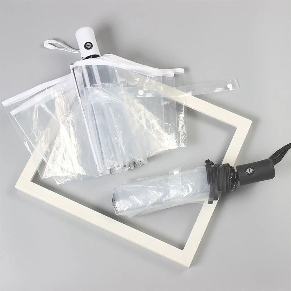 Transparent Automatic Folding Rain Umbrella Clear Triple Fold Travel Umbrella 6