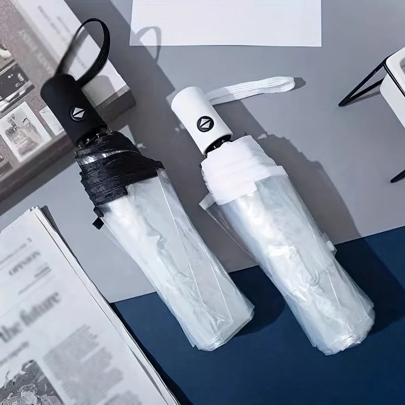 Transparent Automatic Folding Rain Umbrella Clear Triple Fold Travel Umbrella 7