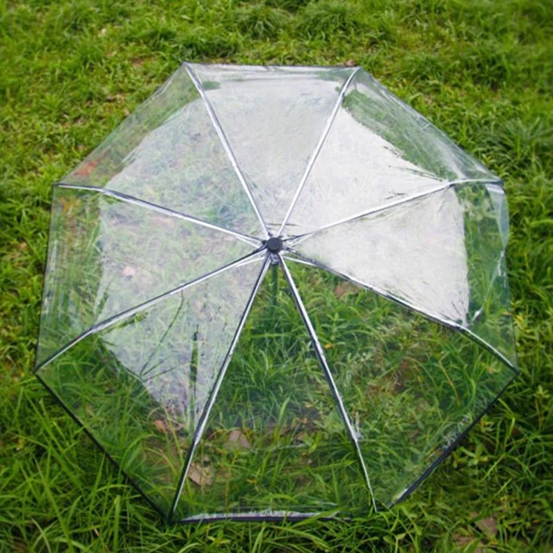 Transparent Automatic Folding Rain Umbrella Clear Triple Fold Travel Umbrella 8