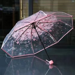 cherry blossom transparent trifold umbrella cute korean style rain umbrella