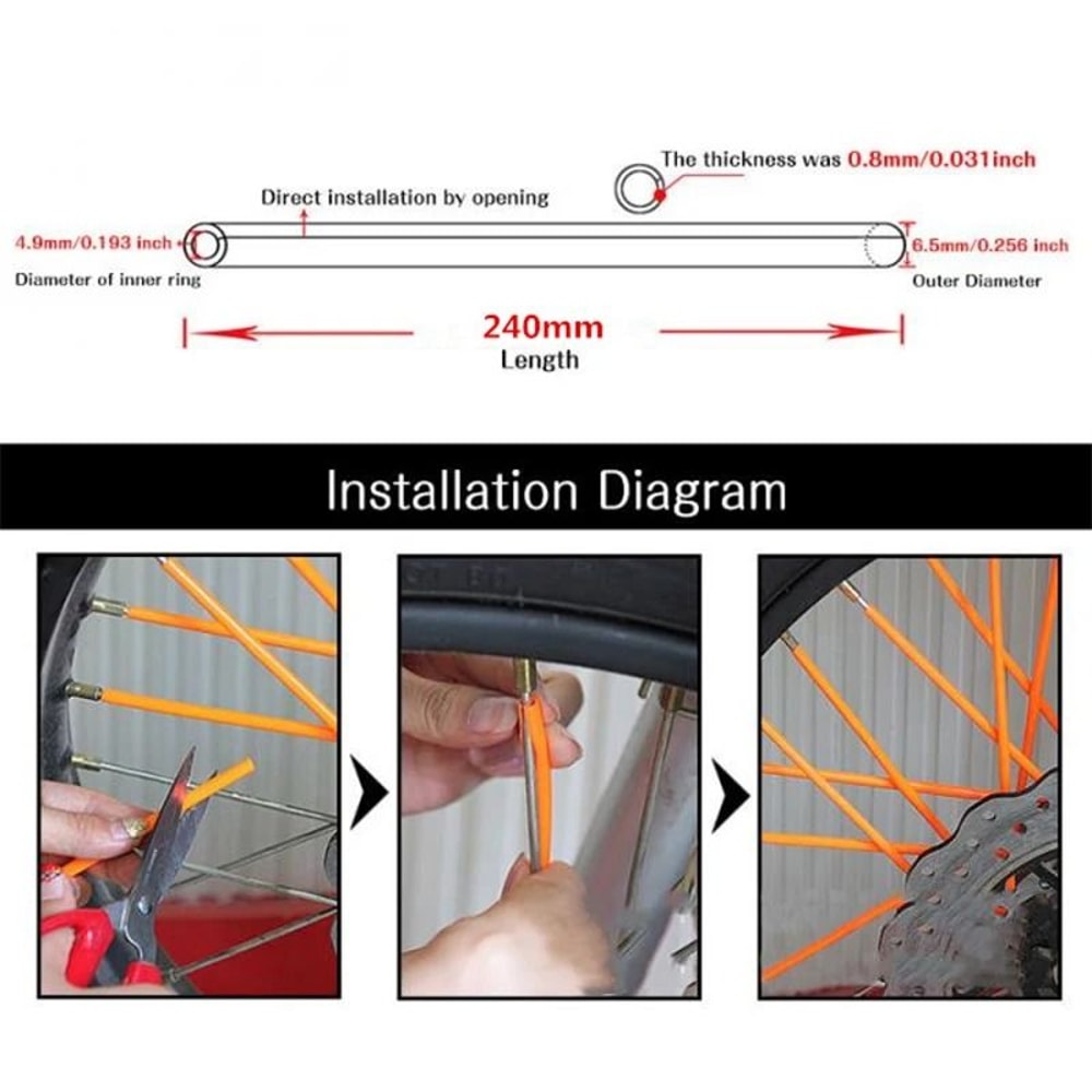 Universal Motorcycle Spoke Skins Wheel Rim Cover Set For Dirt Bikes And Motorcycles 11