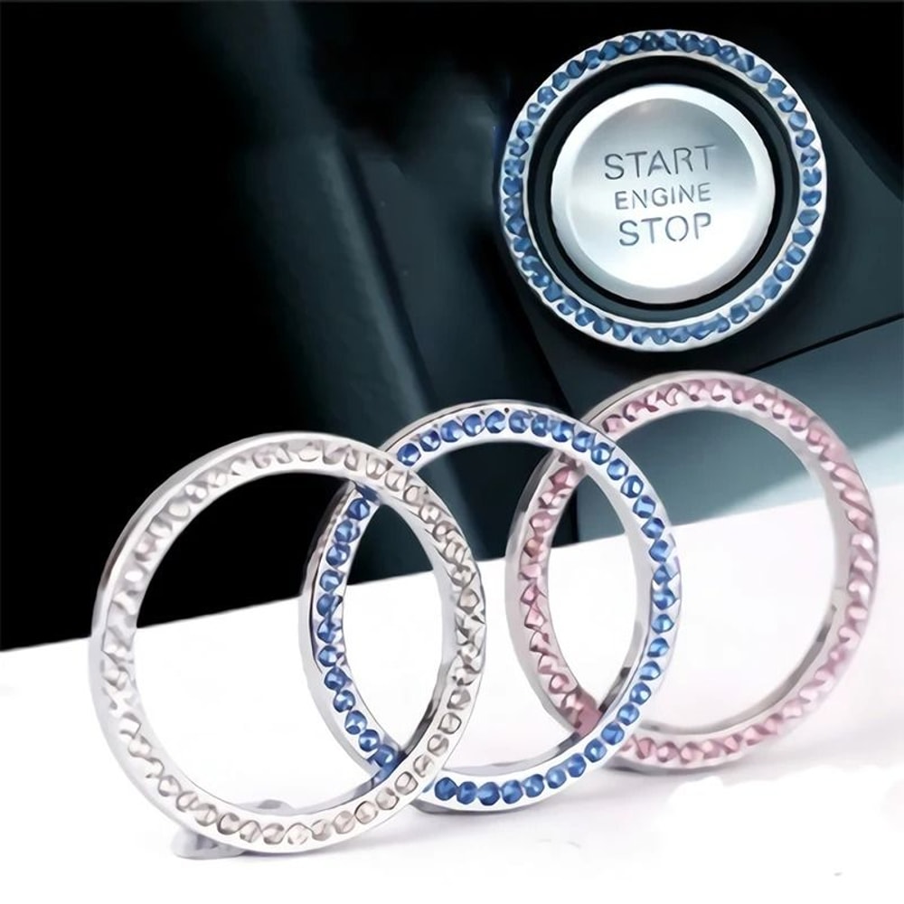 Rhinestone Car Start Button Cover Diamond Key Ring Decor 11