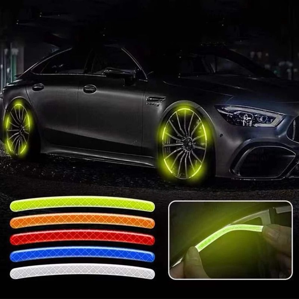 Universal Motorcycle Rim Reflective Stickers Wheel Safety Strip Set 12