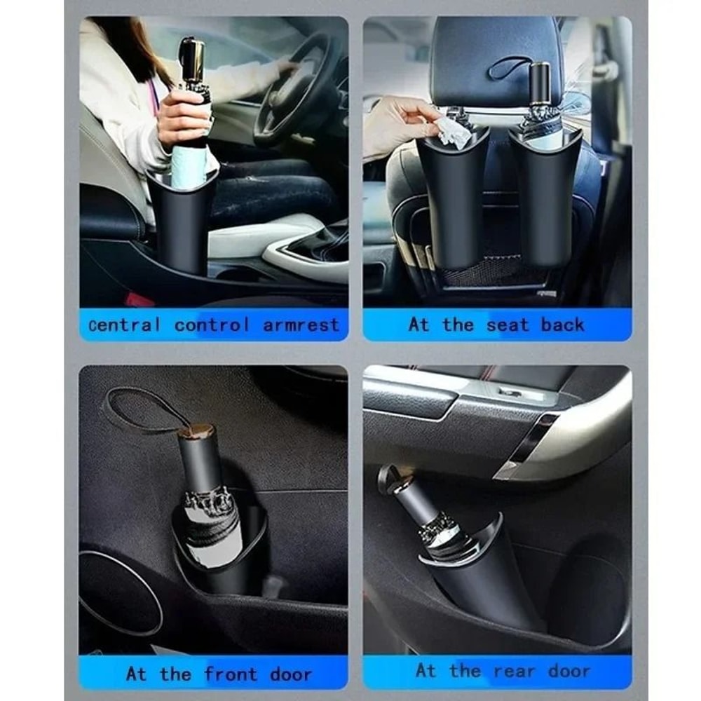 Multifunctional Car Umbrella Holder Storage Bucket With Hook Trash Can Organizer 3