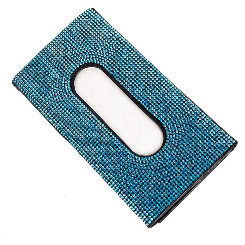Bling Crystal Car Tissue Box Sun Visor Hanging Holder With Diamond Leather Design 4