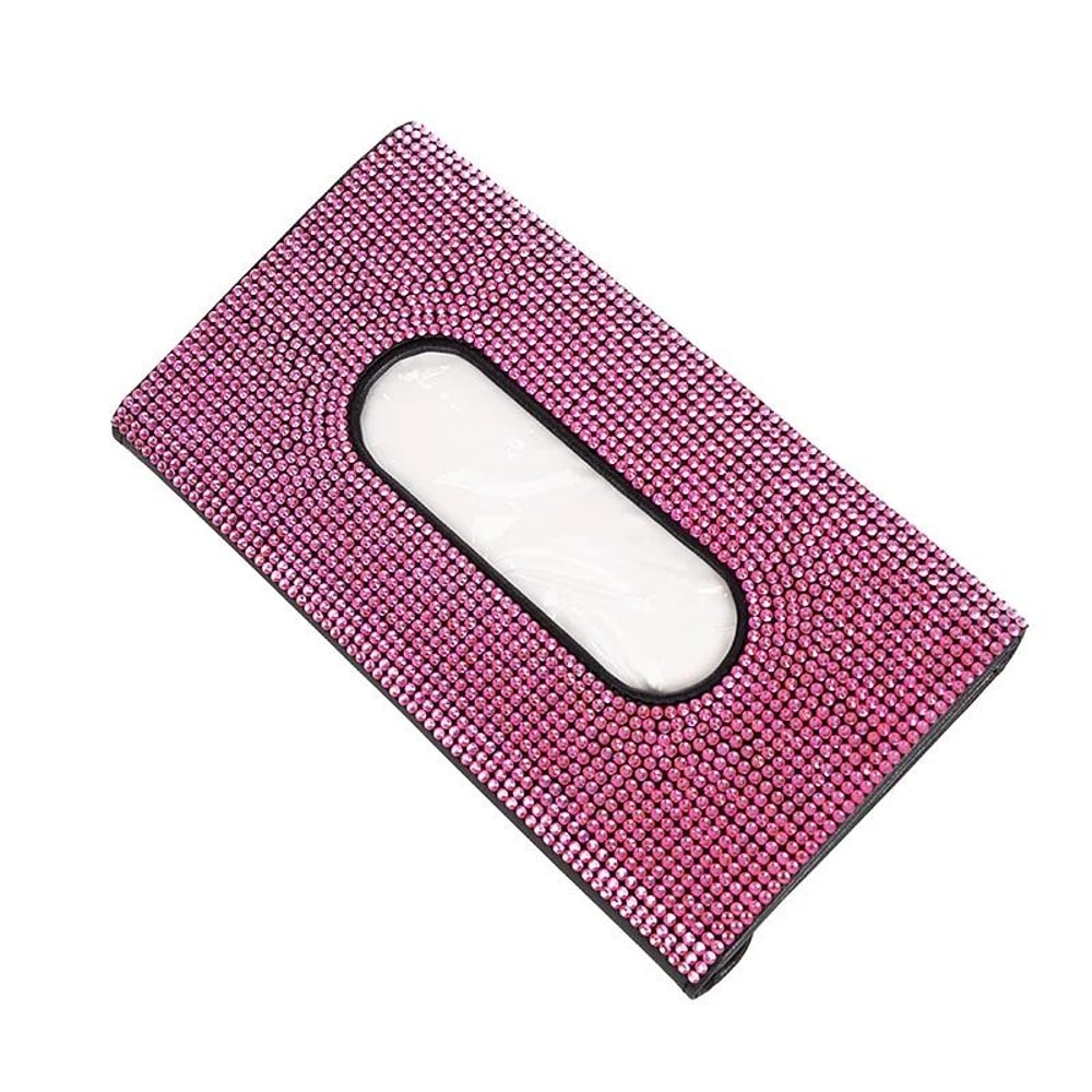 Bling Crystal Car Tissue Box Sun Visor Hanging Holder With Diamond Leather Design 2