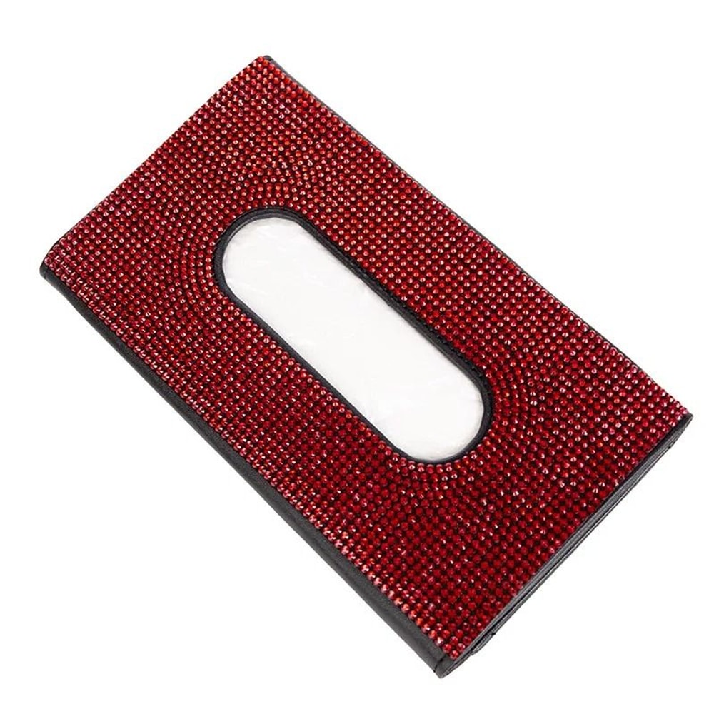 Bling Crystal Car Tissue Box Sun Visor Hanging Holder With Diamond Leather Design 3