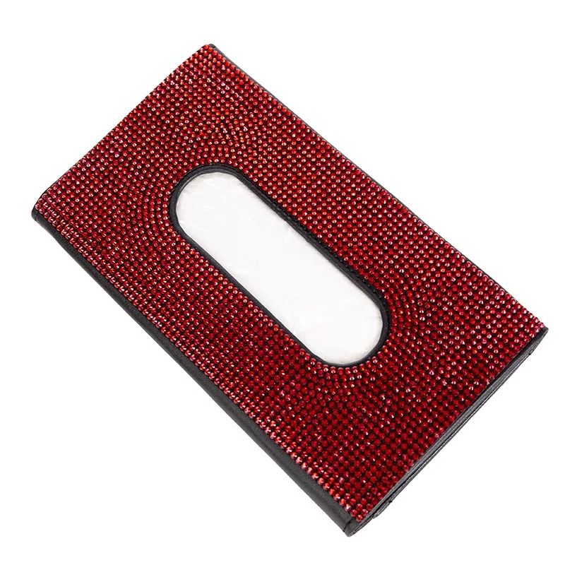 Bling Crystal Car Tissue Box Sun Visor Hanging Holder With Diamond Leather Design 3