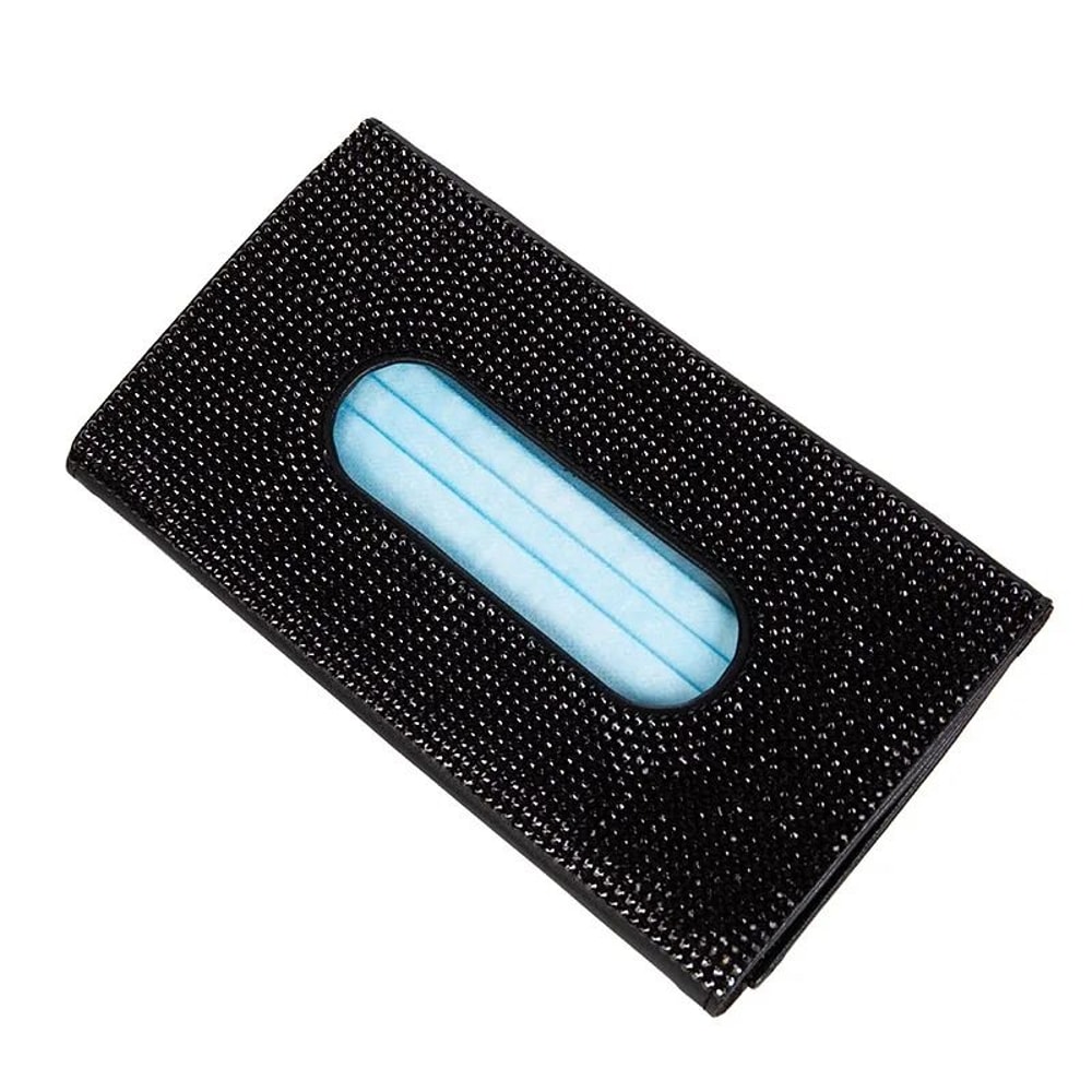 Bling Crystal Car Tissue Box Sun Visor Hanging Holder With Diamond Leather Design 5