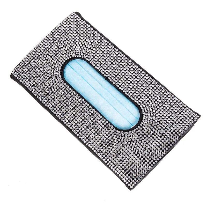 Bling Crystal Car Tissue Box Sun Visor Hanging Holder With Diamond Leather Design 1
