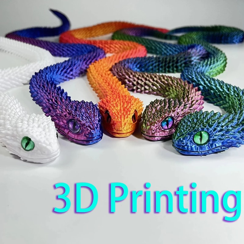 3D Printed Articulated Snake Figure Bush Viper Dragon Toy 12