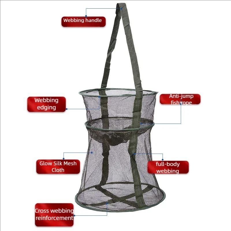 Foldable Mesh Fishing Cage Round Fish Net Basket For Small Fish 2