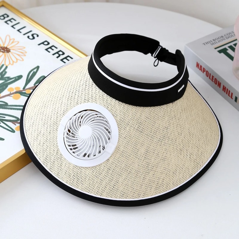Wide Brim Sun Hat With Built In Fan USB Rechargeable For Outdoor Cooling 2