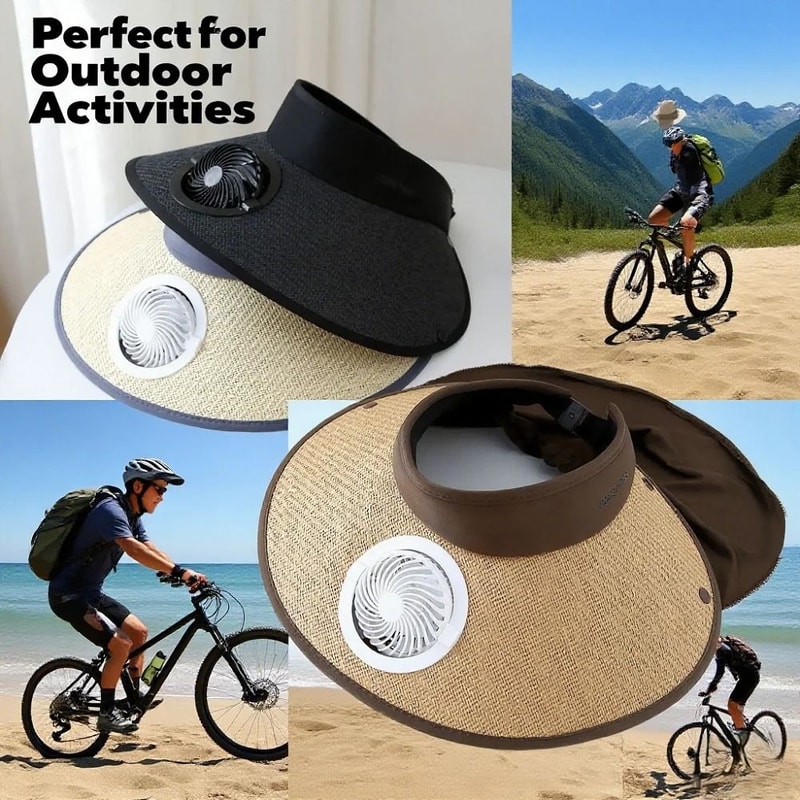 Wide Brim Sun Hat With Built In Fan USB Rechargeable For Outdoor Cooling 3