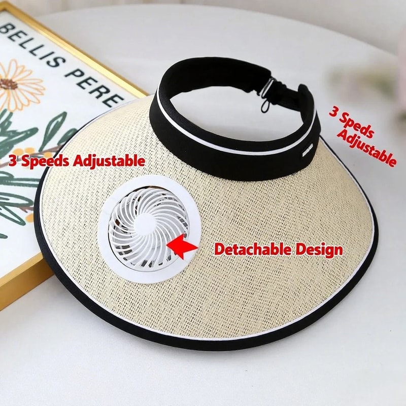 Wide Brim Sun Hat With Built In Fan USB Rechargeable For Outdoor Cooling 4