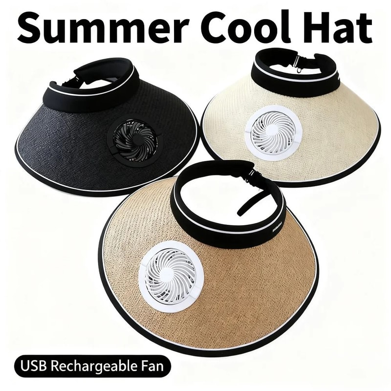 Wide Brim Sun Hat With Built In Fan USB Rechargeable For Outdoor Cooling 0