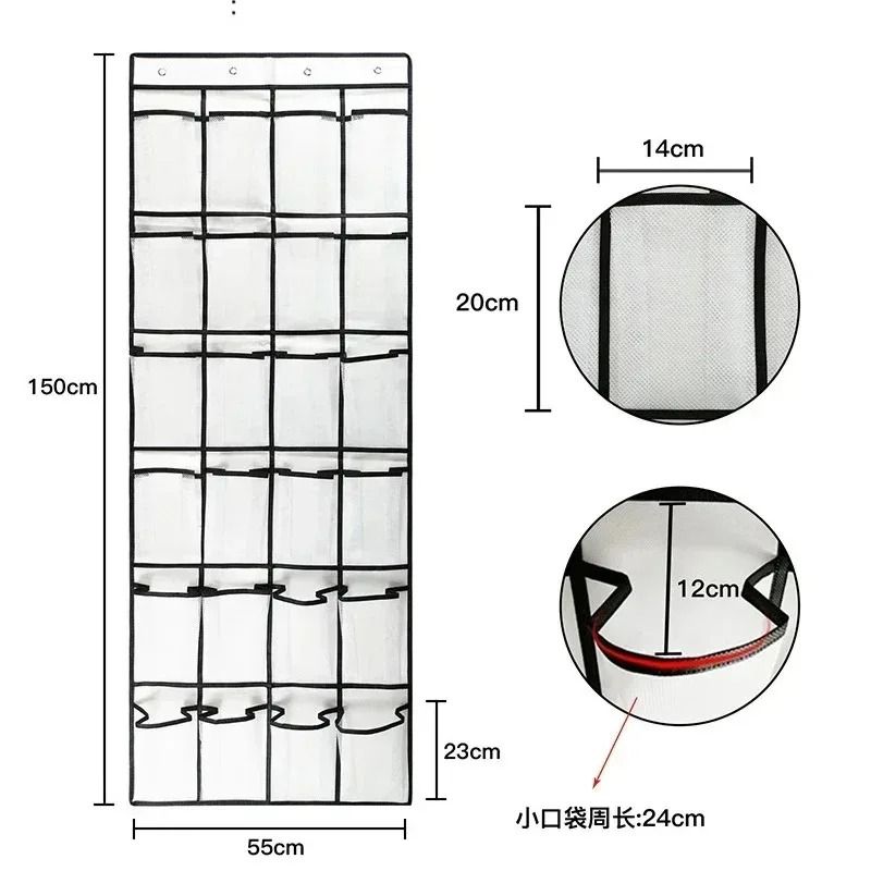 Over The Door Shoe Organizer With 24 Large Mesh Pockets 4