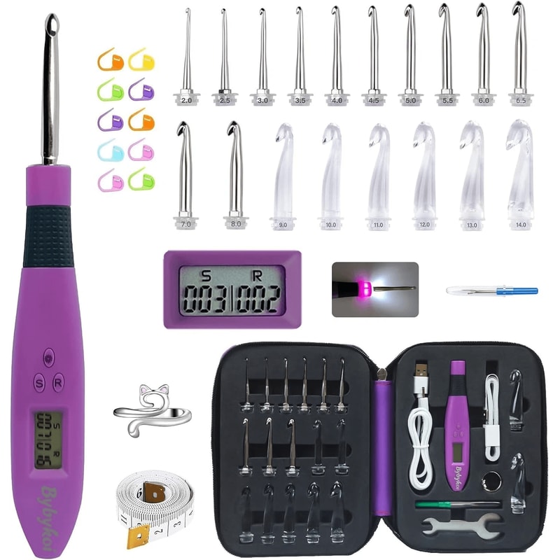 LED Crochet Hook Set With Ergonomic Grip 0