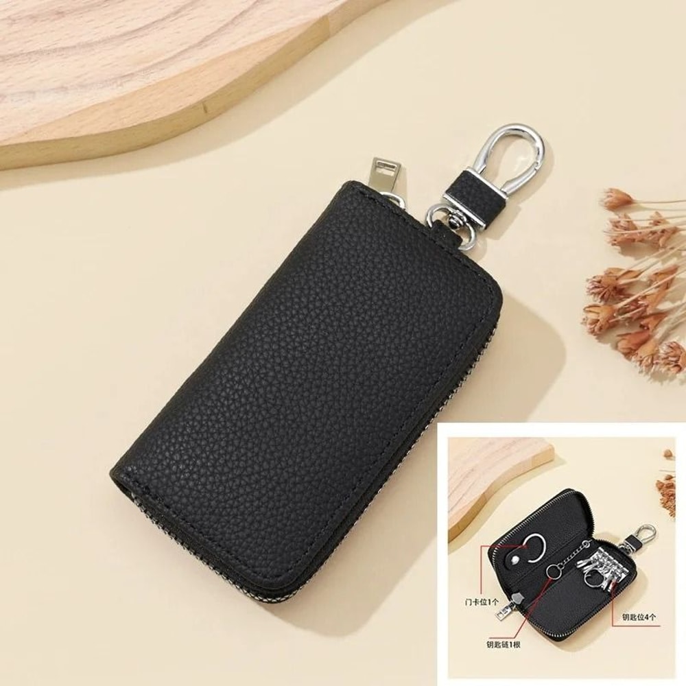 Mens Waist Key Pouch Large Capacity PU Leather Zipper Key Holder 2