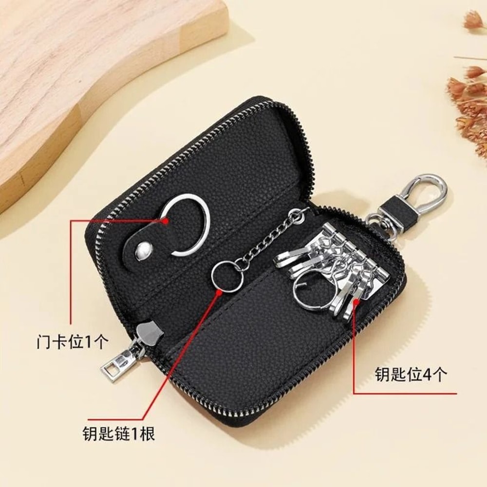 Mens Waist Key Pouch Large Capacity PU Leather Zipper Key Holder 5