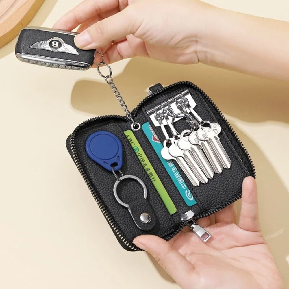 Mens Waist Key Pouch Large Capacity PU Leather Zipper Key Holder 6