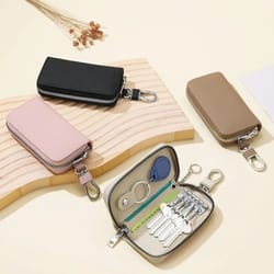 mens waist key pouch large capacity pu leather zipper key holder