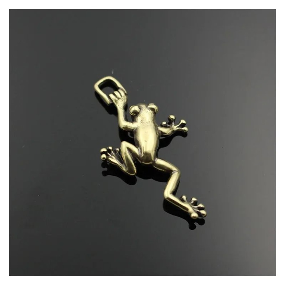 Vintage Brass Frog Keychain Pendant Mini Climbing Frog Ornament 6