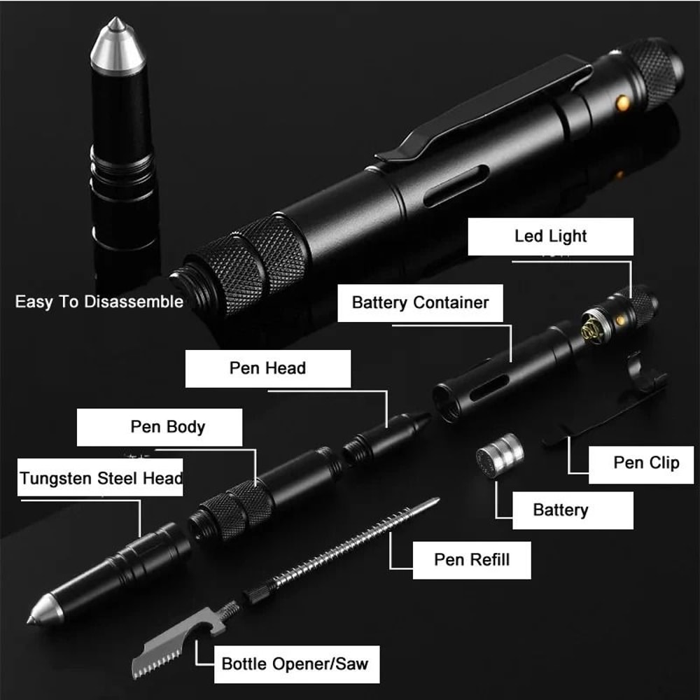 4 In 1 Tactical EDC Pen With Flashlight Glass Breaker And Bottle Opener 4