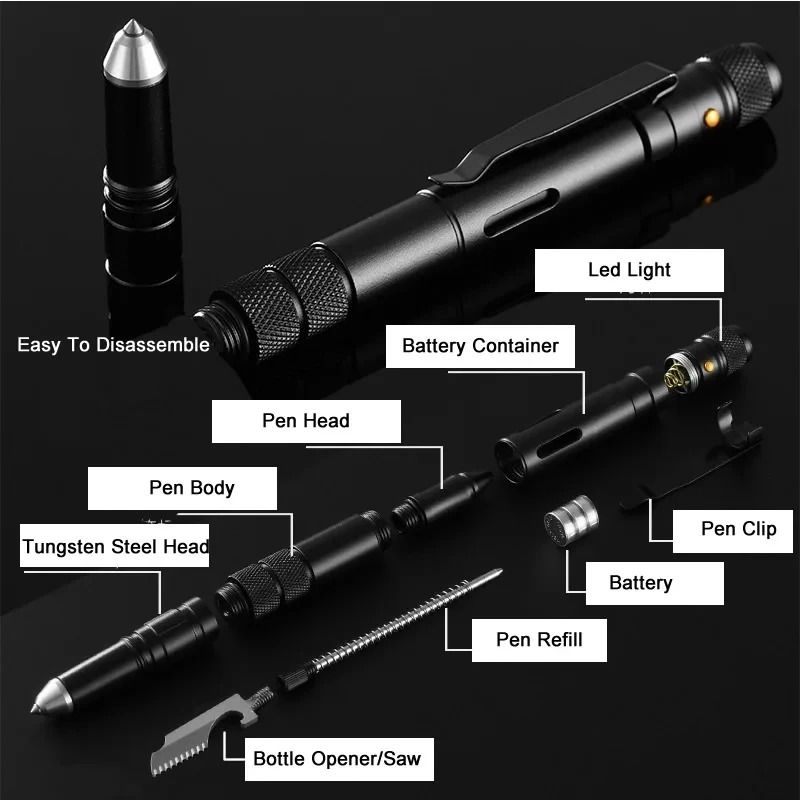 4 In 1 Tactical EDC Pen With Flashlight Glass Breaker And Bottle Opener 4