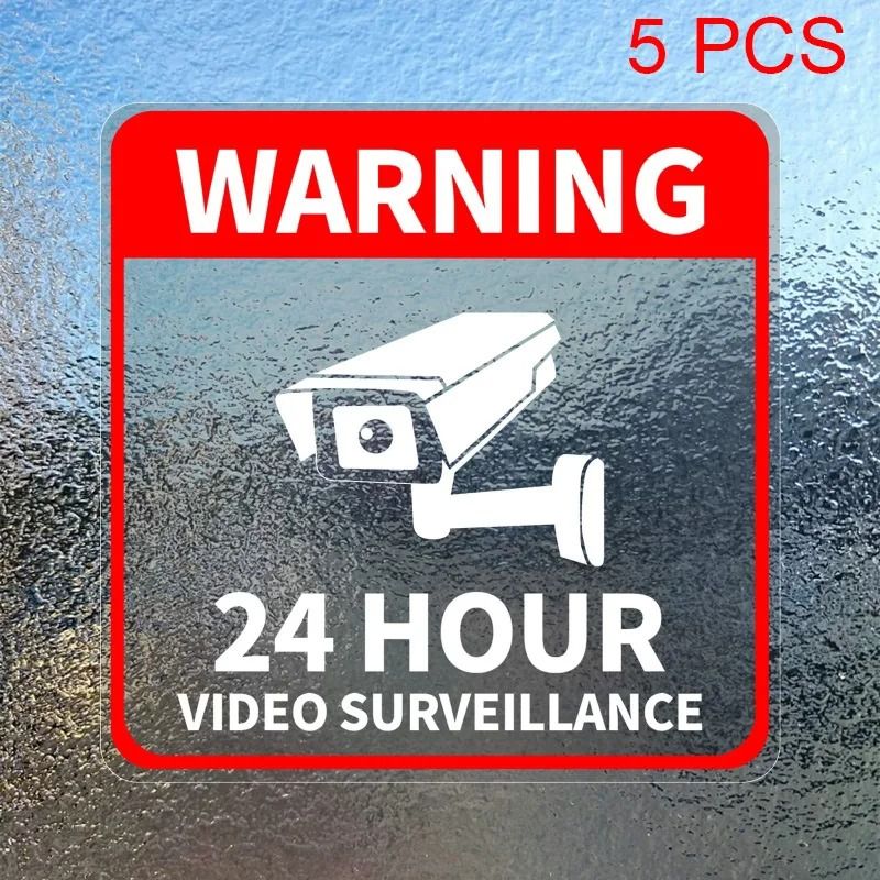 24 Hour Video Surveillance Warning Stickers Waterproof Security Signs Pack 1