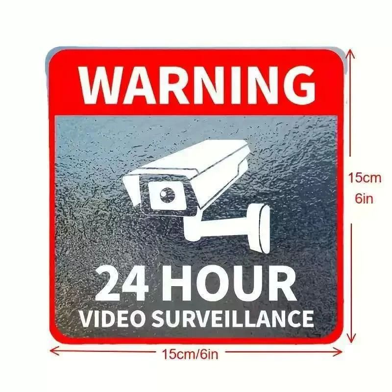 24 Hour Video Surveillance Warning Stickers Waterproof Security Signs Pack 4