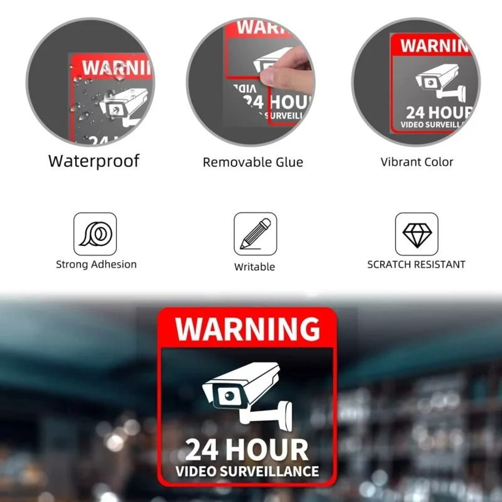 24 Hour Video Surveillance Warning Stickers Waterproof Security Signs Pack 5