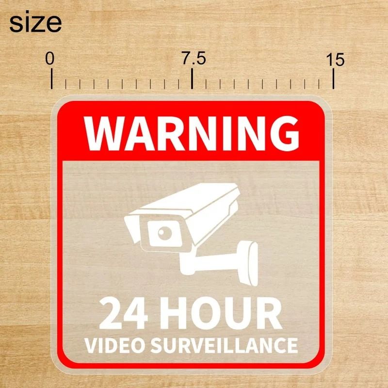 24 Hour Video Surveillance Warning Stickers Waterproof Security Signs Pack 8