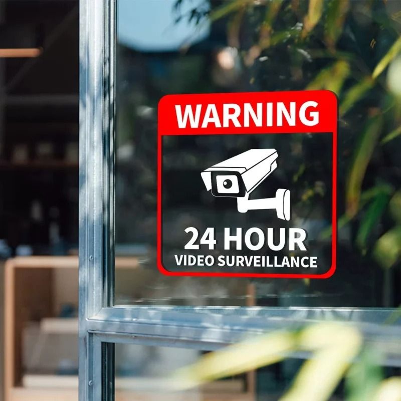 24 Hour Video Surveillance Warning Stickers Waterproof Security Signs Pack 0