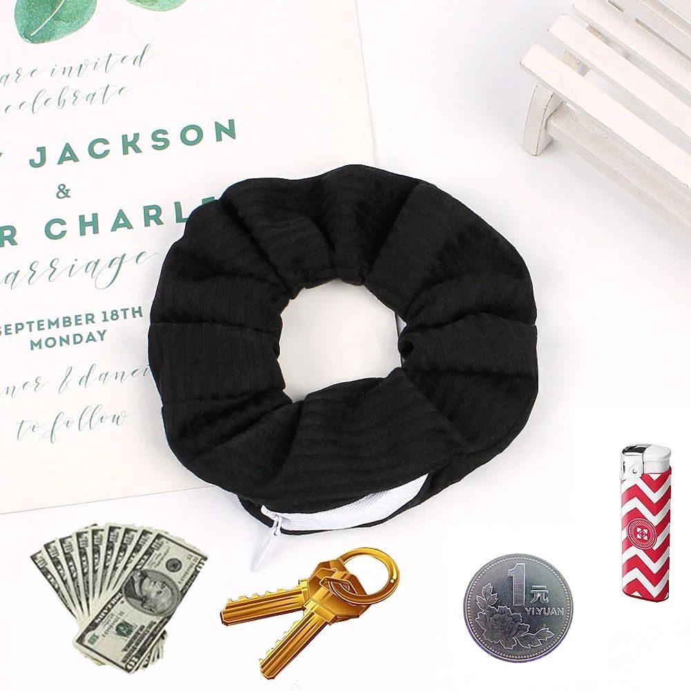 Hidden Zipper Hair Scrunchie Safe Portable Storage For Cash And Jewelry 7