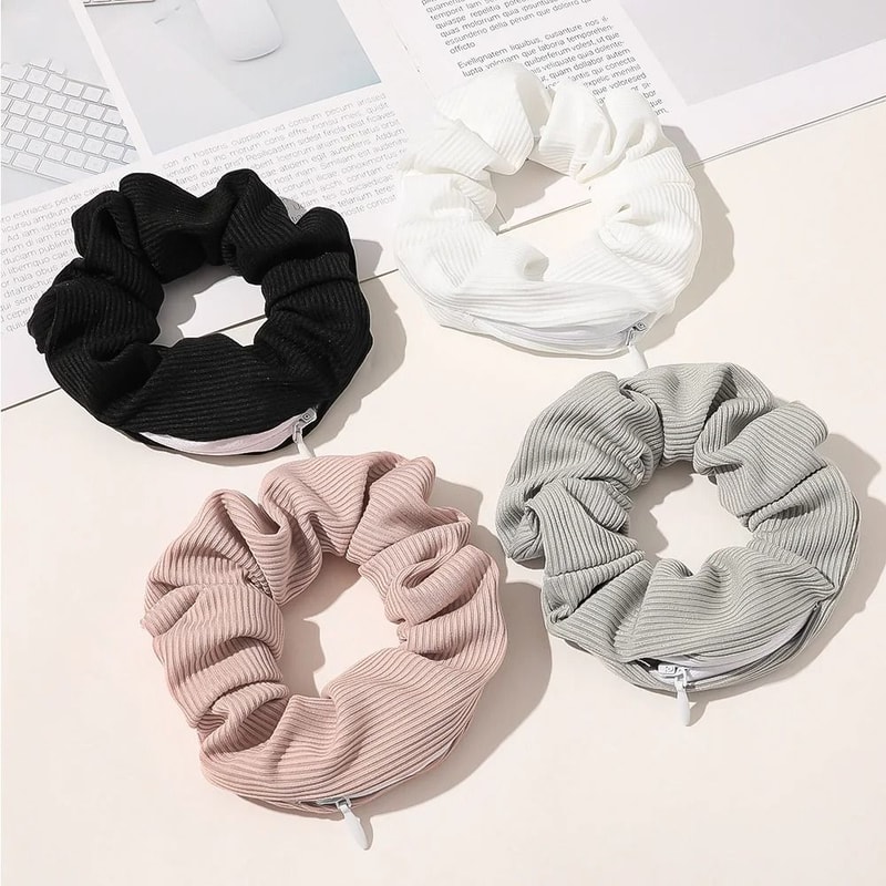 Hidden Zipper Hair Scrunchie Safe Portable Storage For Cash And Jewelry 0