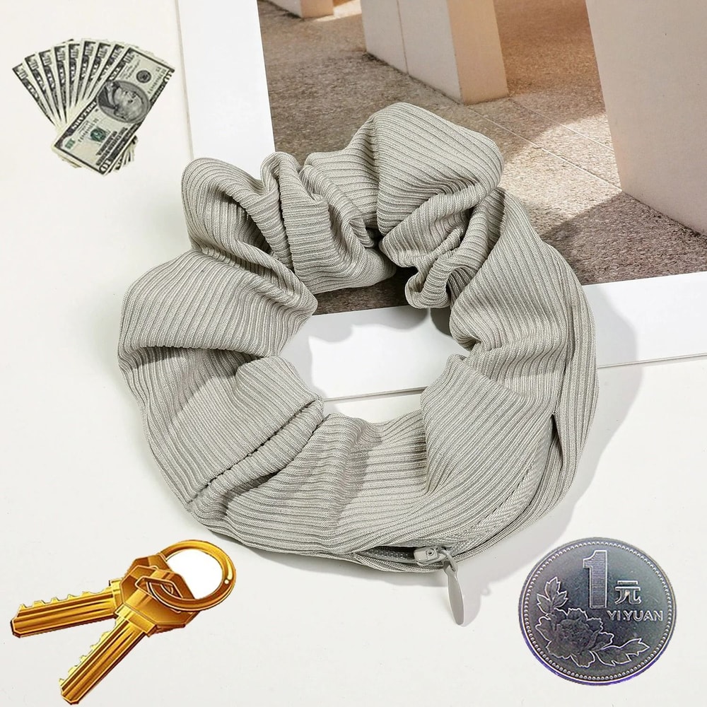 Hidden Zipper Hair Scrunchie Safe Portable Storage For Cash And Jewelry 8