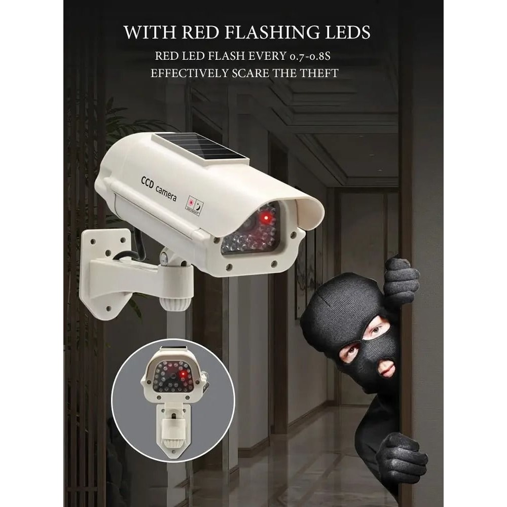 Solar Powered Dummy Security Camera With Red Flashing LED Waterproof 2