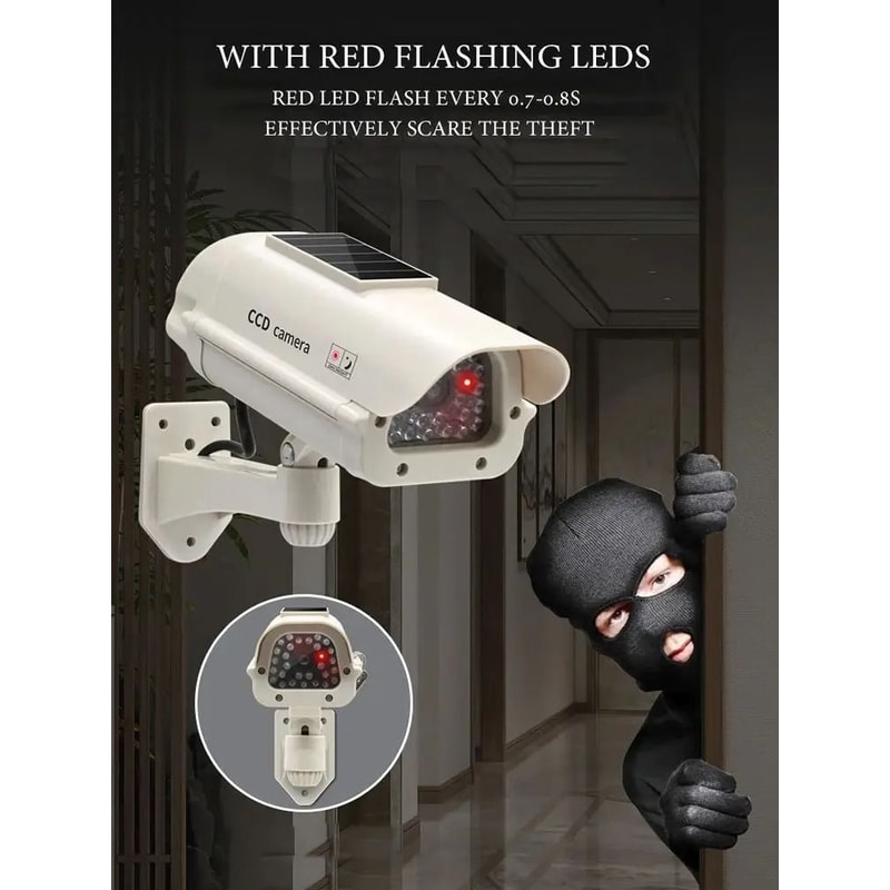 Solar Powered Dummy Security Camera With Red Flashing LED Waterproof 2