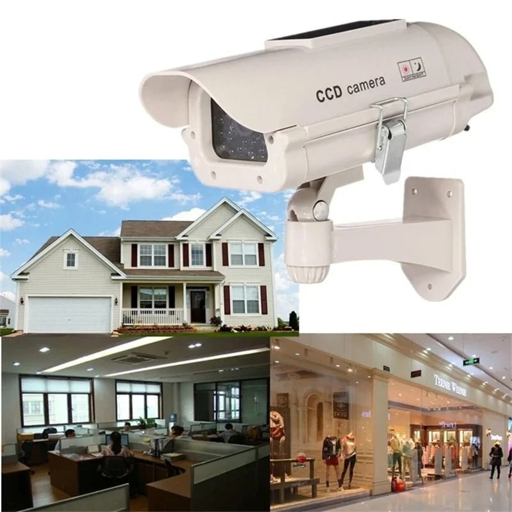 Solar Powered Dummy Security Camera With Red Flashing LED Waterproof 3