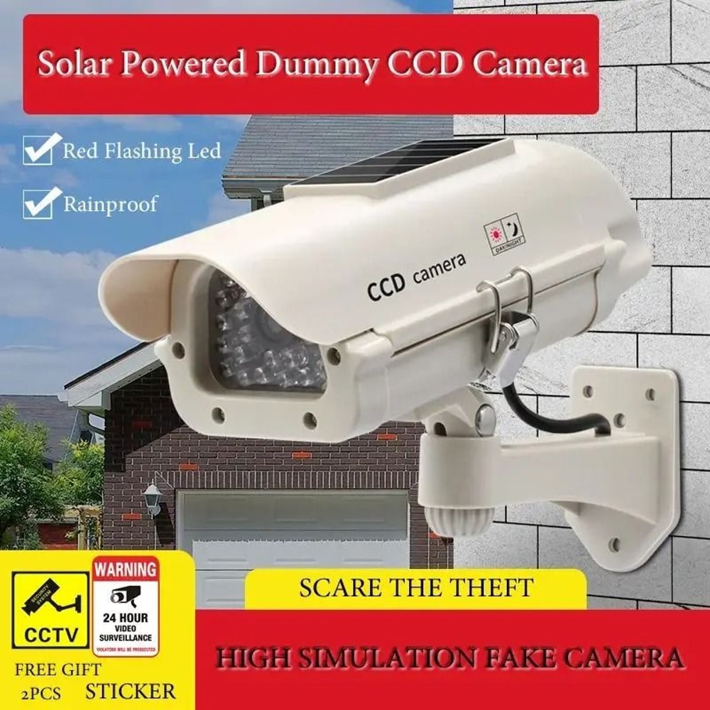 Solar Powered Dummy Security Camera With Red Flashing LED Waterproof 6
