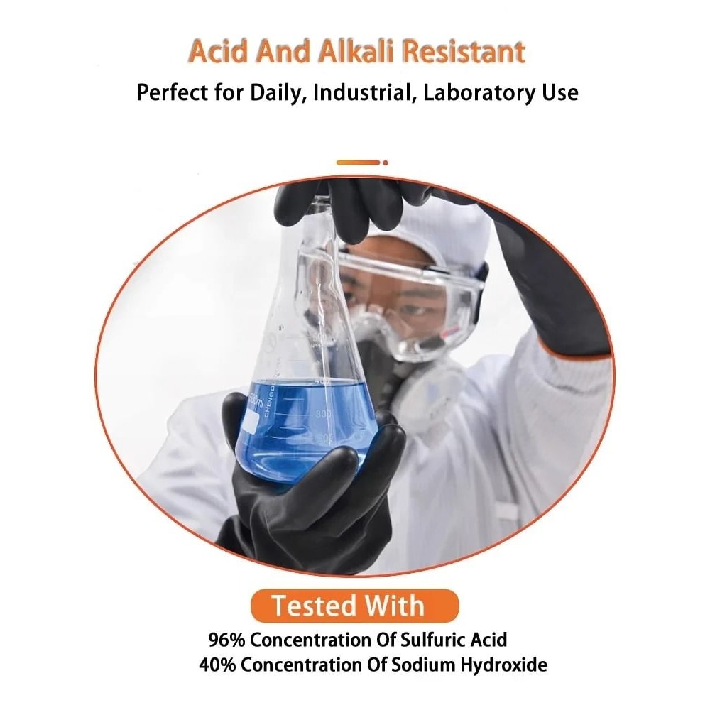 Heavy Duty Chemical Resistant Latex Work Gloves Acid Alkali Oil Protection 10
