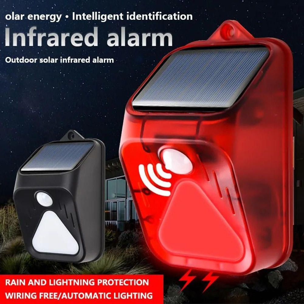 Solar Powered Motion Sensor Alarm With Siren And Strobe Light For Outdoor Security 4