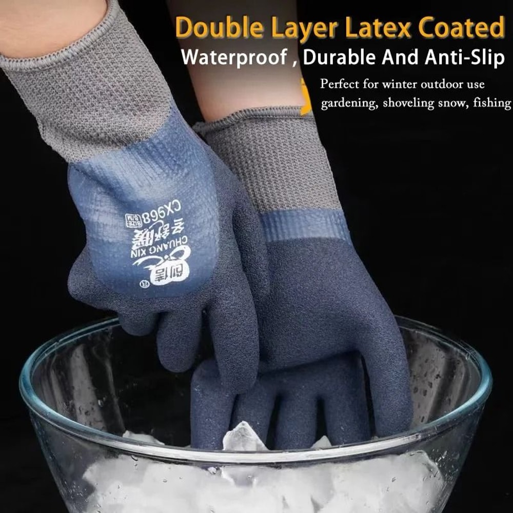 Winter Thermal Waterproof Work Gloves With Anti Slip Double Latex Coating 10 Pair Set 0