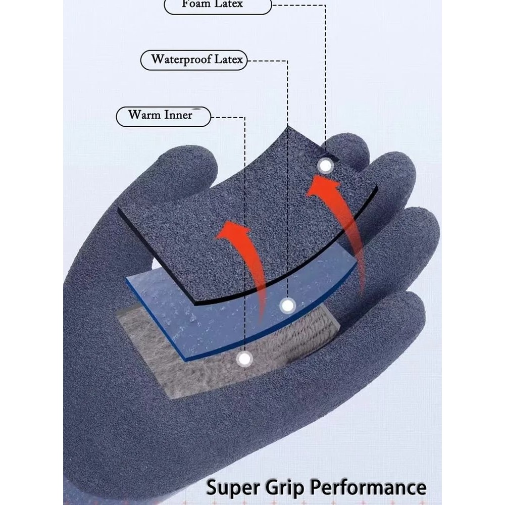 Winter Thermal Waterproof Work Gloves With Anti Slip Double Latex Coating 10 Pair Set 4
